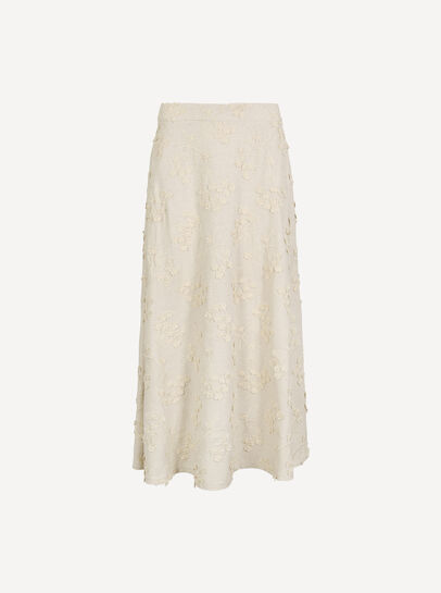 Embroidered Floral Linen Blend Midaxi Skirt