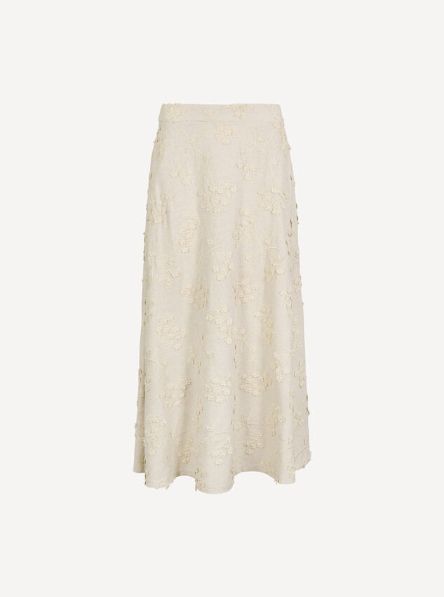 Embroidered Floral Linen Blend Midaxi Skirt, Stone, large