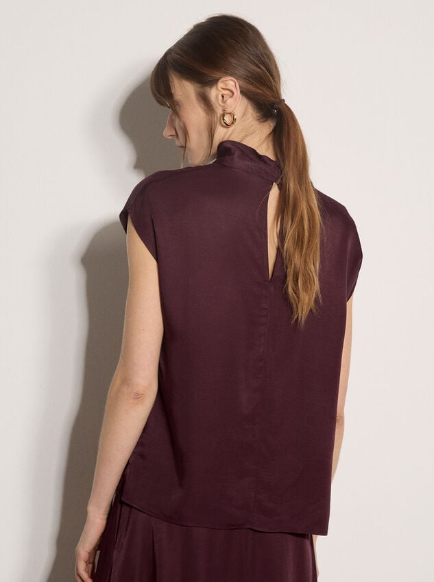 Soft Satin Mock Neck Top, Purple, large