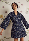 Botanical Print Tie Waist Kimono, Navy, large