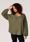 Oversized Waffle Knit Top, Khaki, large