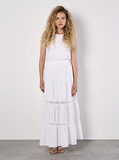 Tiered Crochet Insert Maxi Skirt