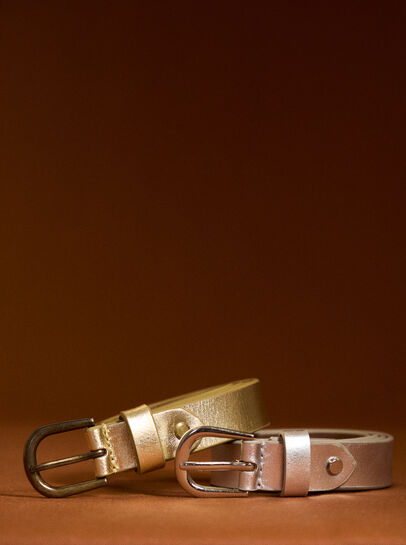 Thin Leather Gold Buckle Belt