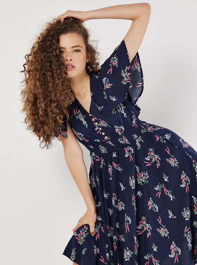 Botanical Floral Smocked Midi Dress