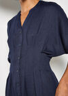 Pleated Shirt Midi Dress, Navy, large