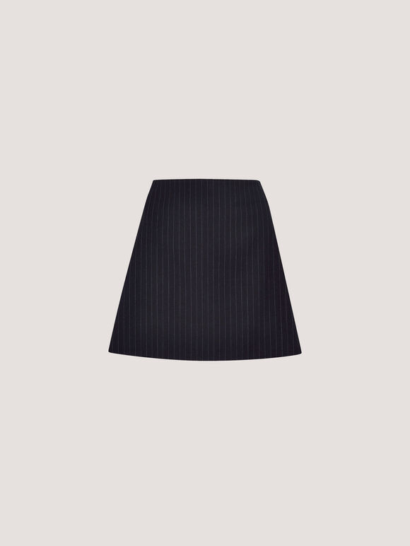 Pinstripe A-Line Skirt, Navy, large