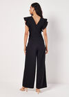 Ruffle Sleeve Jersey Jumpsuit, Black, large