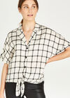 Grid Check Knot Front Button Top, Cream, large
