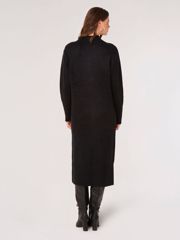 Chunky Knit Midi Dress, Black, large