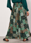Floral Patchwork Crinkle Wide-Leg Trousers, Green, large