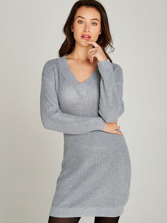Grey Fisherman Jumper Dress, Grey, large
