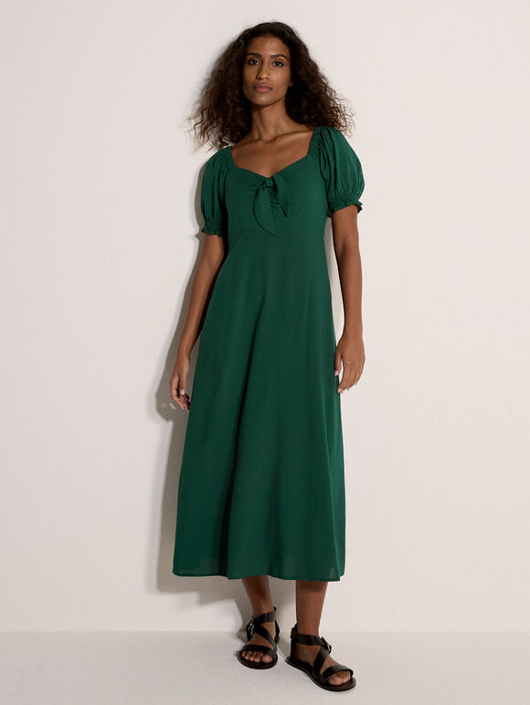 Tie Detail Milkmaid Midaxi Dress, Green, large
