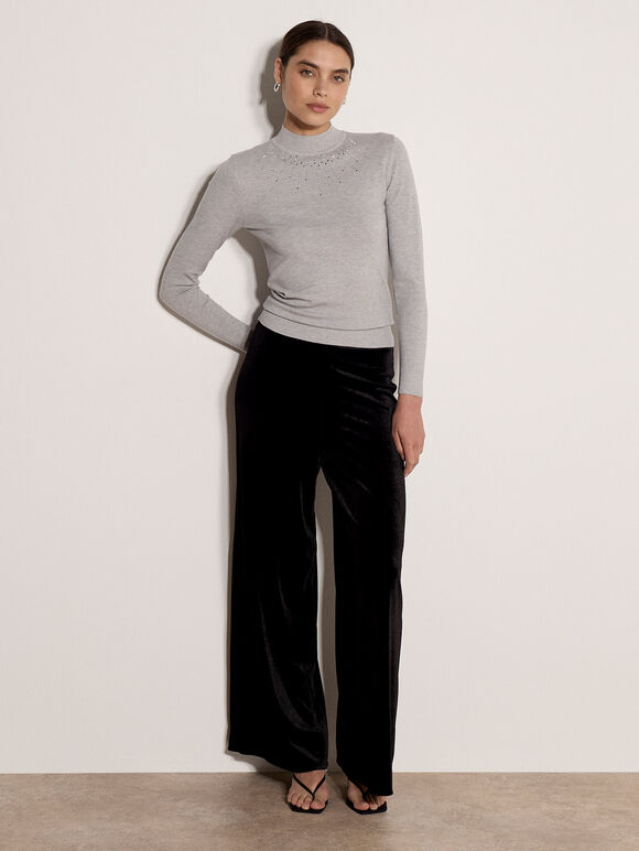 Rhinestone Gem Embellished Jumper, Grey, large