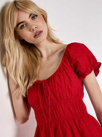 Eyelet Embroidery Tiered Mini Dress