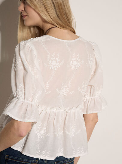 Floral Embroidered Cotton Crop Blouse