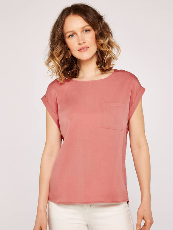 Split Back Tee, Coral, large