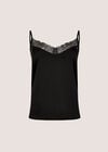 Satin Lace Camisole Top, Black, large
