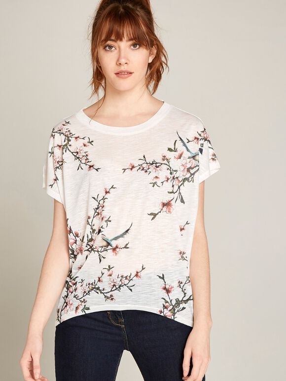 Pink Blossom Branches Curve Hem Top, Pink, large