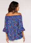 Ditsy Spray Bardot Top, Blue, large