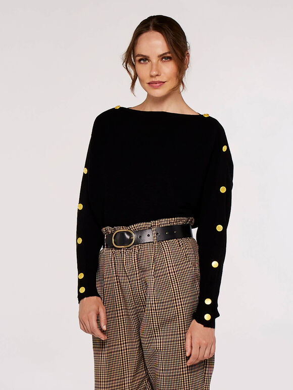  Button Detail Jumper, Black, large