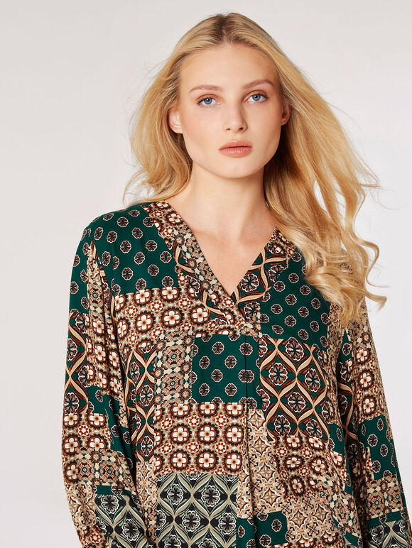 Retro Patchwork Blouse, Green, large