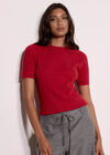 Pointelle Hearts Knitted T-Shirt, Red, large