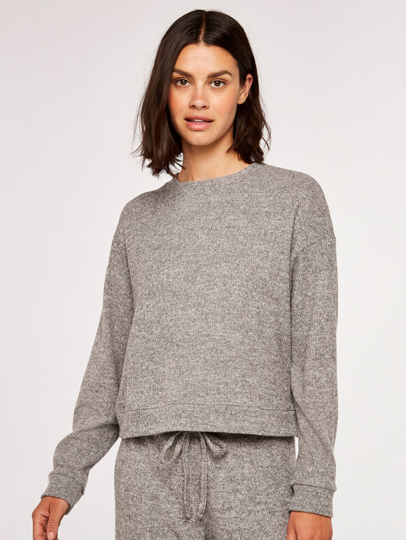 Ribbed Sweatshirt, Grey, large