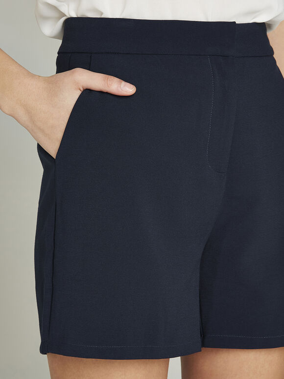 Structured A-Line Shorts, Navy, large