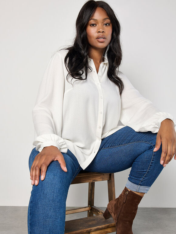 Curve Chevron Textured Shirt, Cream, large