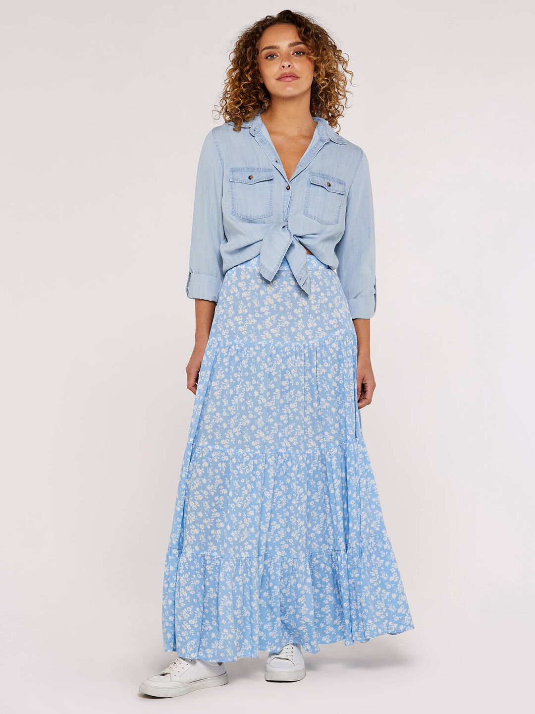 Image of Floral Crepe Tiered Maxi