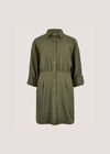 Fitted Twill Shirt Mini Dress, Khaki, large