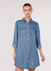 Denim Shirt Mini Dress, Blue, large