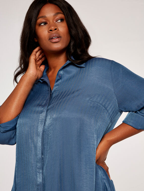 Curve Twill Shirt Dress , Blue, large