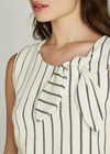 Vertical Stripe Bow Tie Neck Dress, Cream, large