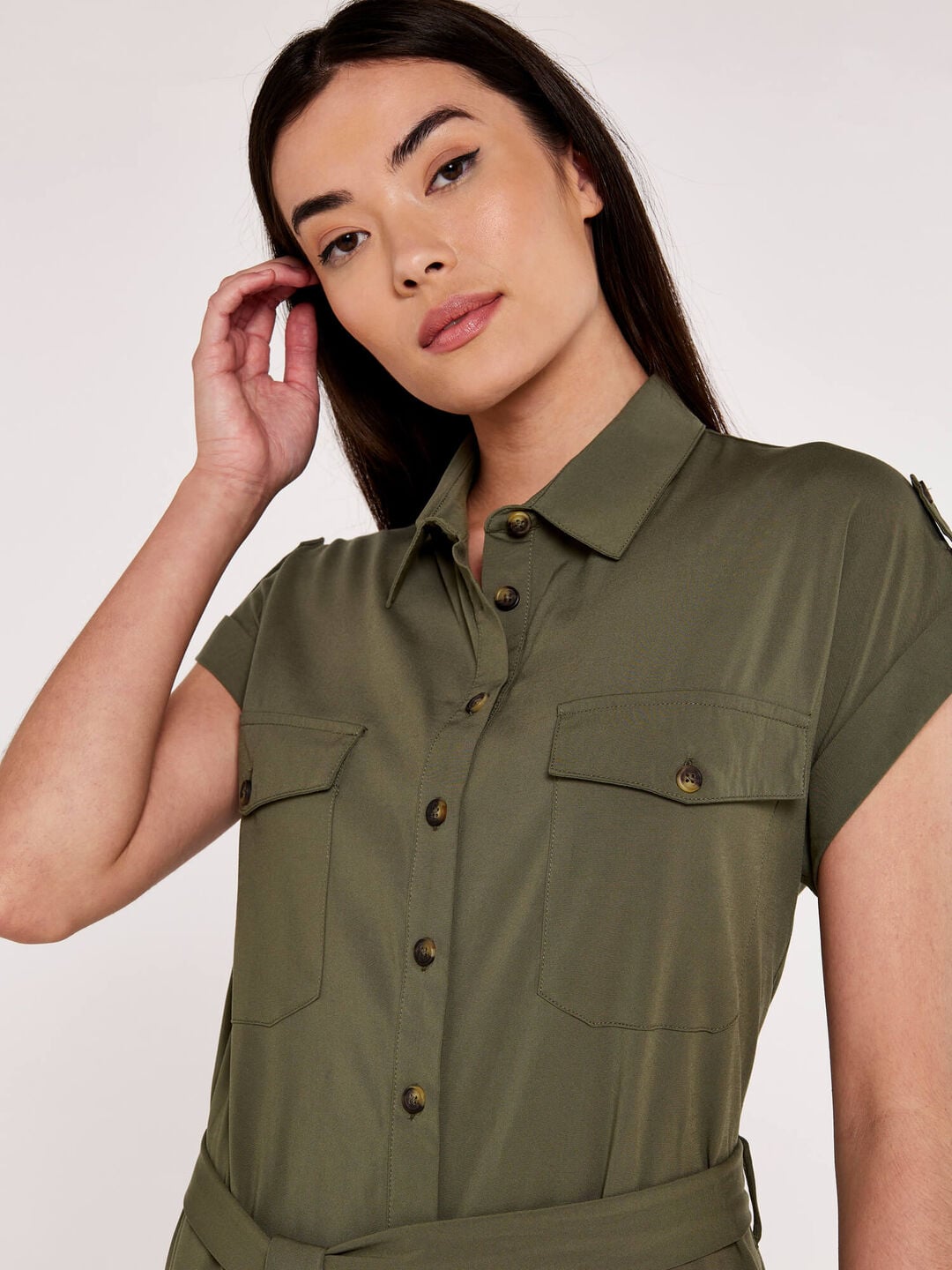 khaki shirt dress uk Utility Shirt Midi Dress