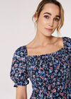 Smocked Ditsy Print Top, Navy, large