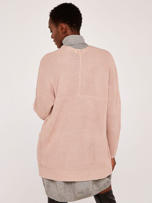 Fisherman 2 Pocket Open Cardigan, Pink, large