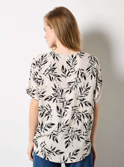 Leaf Print Woven T-Shirt