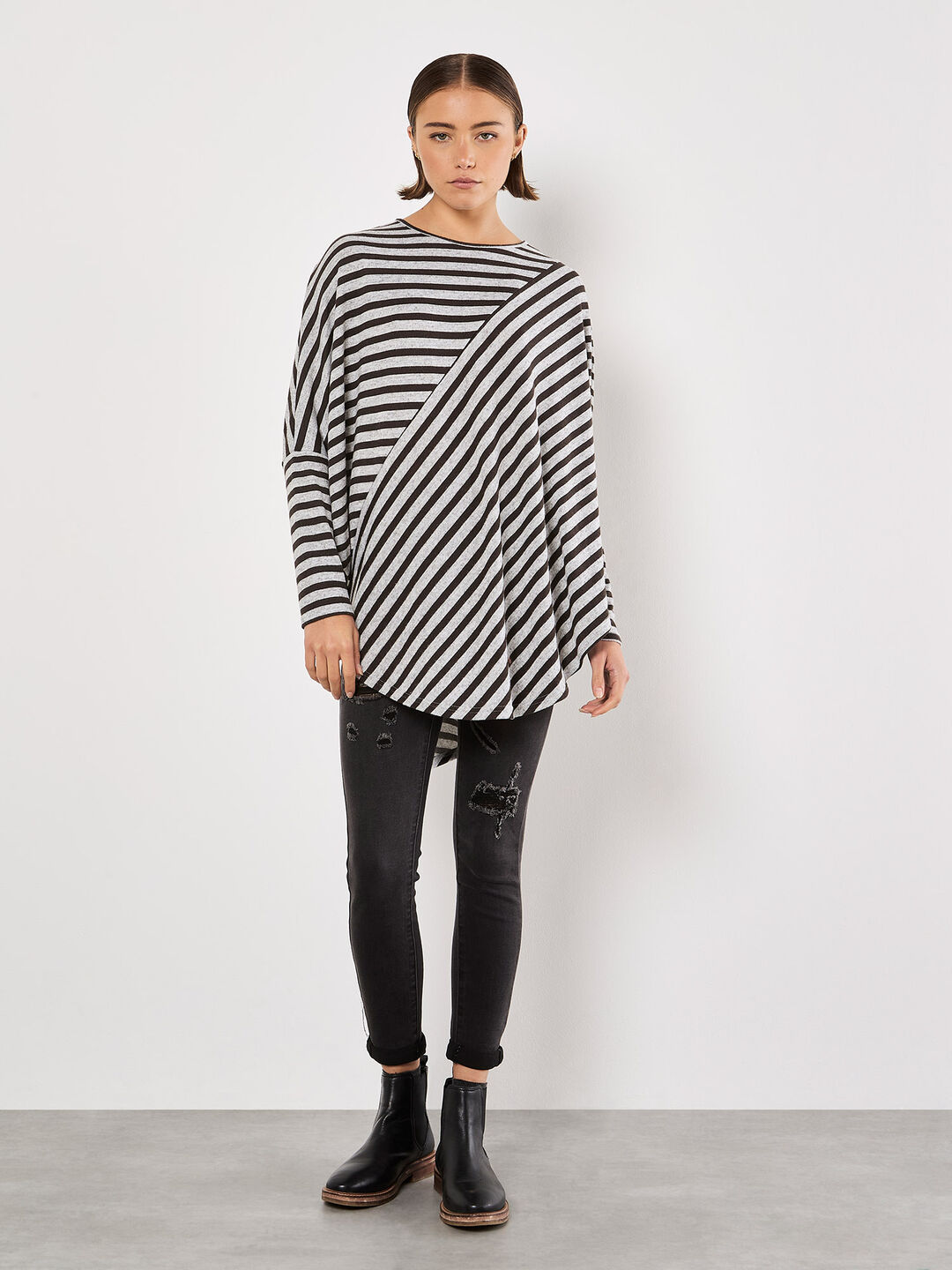 Image of Asymmetric Stripe Jersey Top