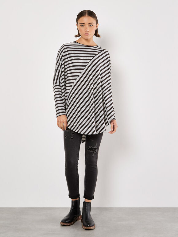 Asymmetric Stripe Jersey Top, Grey, large