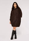 Curve Animal Print Mini Dress, Brown, large