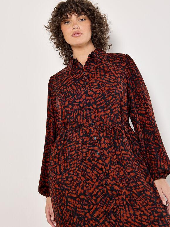 Curve Abstract Texture Shirt Midi Dress, Burgundy, large
