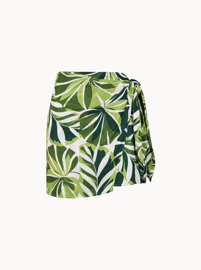Tropical Leaf Print Wrap Mini Skirt
