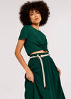 Rope Belt Cotton Midi Skirt, Green, large