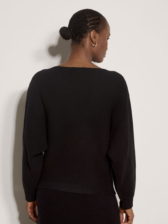 Ribbed Knit Batwing Jumper, Black, large