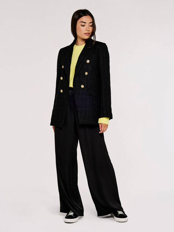 Tailored Tweed Blazer, Black, large