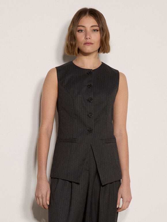 Oversized Pinstripe Waistcoat, Dark Grey/Charcoal, large
