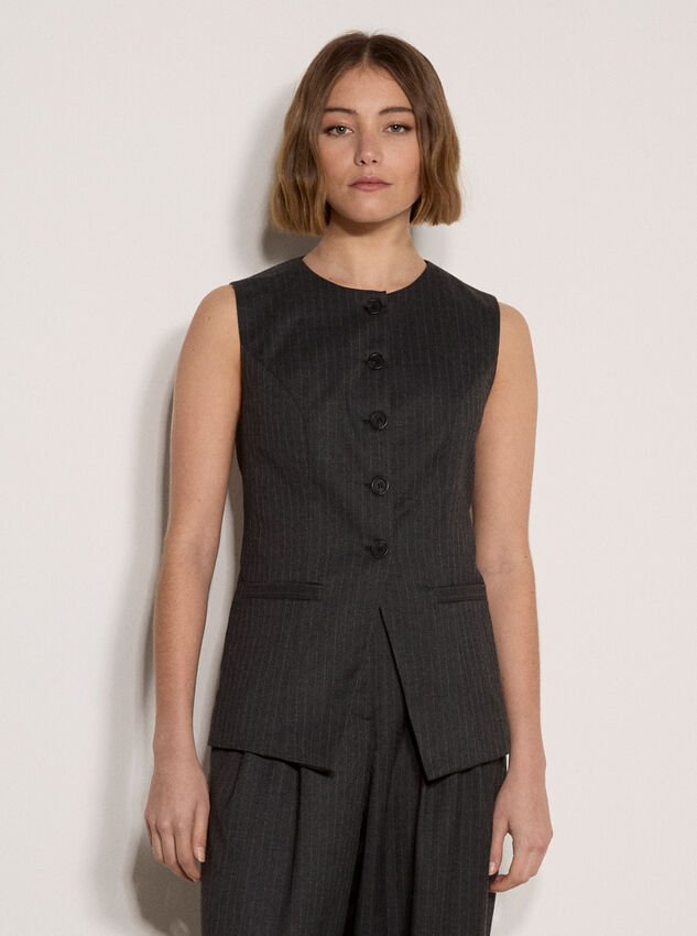 Oversized Pinstripe Waistcoat, Dark Grey/Charcoal, large