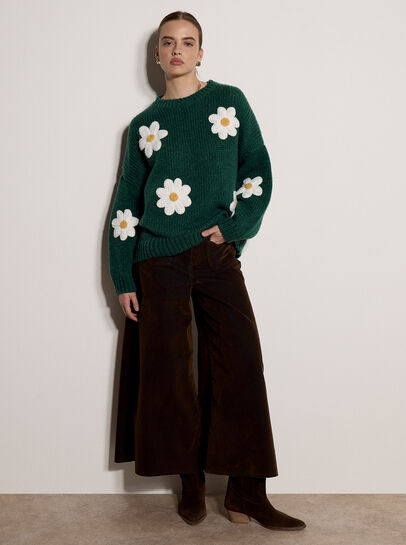 Chunky Knit Flower Applique Jumper
