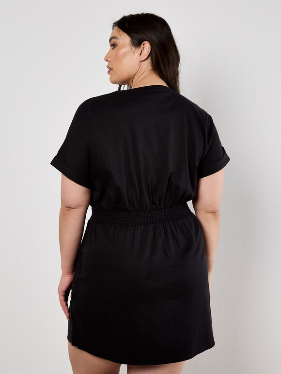 Cotton Blend Utility Mini Dress, Black, large